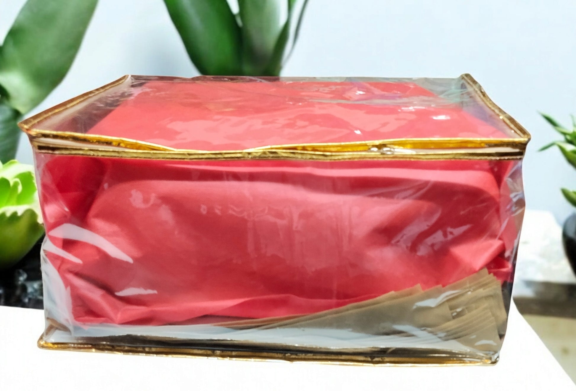 Boutique-style clear gown and chaniya cover for easy garment display